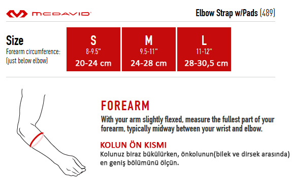McDavid Elbow Band Dual Pad - Dirsek Desteği Ölçüleri
